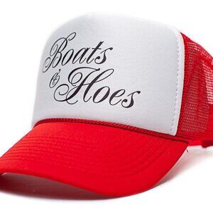 Boats N' Hoes Trucker Hat Step Brothers Movie Rap Funny Will Ferrell Red/White
